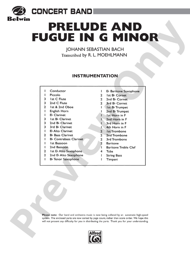 Prelude and Fugue in G Minor - Concert Band Conductor Score & Parts (Digital Download)