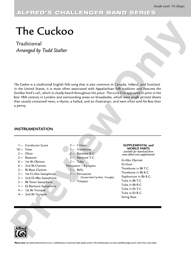 The Cuckoo - Concert Band Conductor Score & Parts (Digital Download)