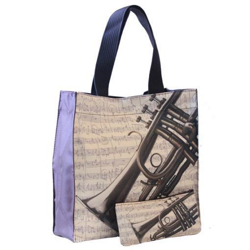 Tote or Music Bag Silver Trumpet with Manuscript Background High Quality