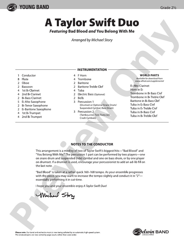 A Taylor Swift Duo - Concert Band Conductor Score & Parts (Digital Download)