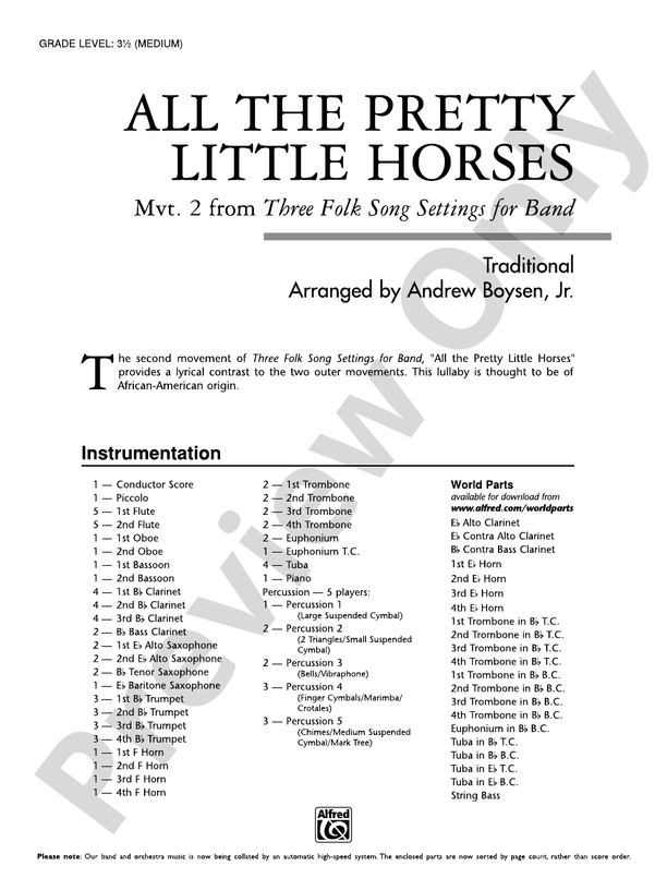 All the Pretty Little Horses - Concert Band Conductor Score & Parts (Digital Download)