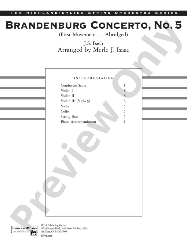 Brandenburg Concerto No. 5 – String Orchestra Conductor Score & Parts (Digital Download)