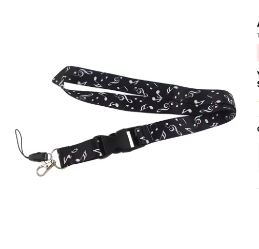 Lanyard Black with White Notes and Clefs