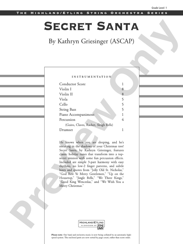 Secret Santa - String Orchestra Conductor Score & Parts (Digital Download)