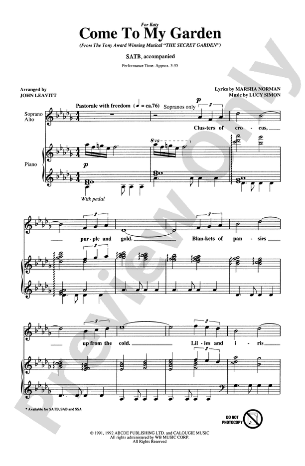 Come to My Garden (from The Secret Garden) – SATB Choral Octavo (Digital Download)