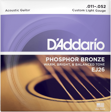D'Addario Phosphor Bronze Acoustic Guitar, Set, 11-52 Custom Light EJ26