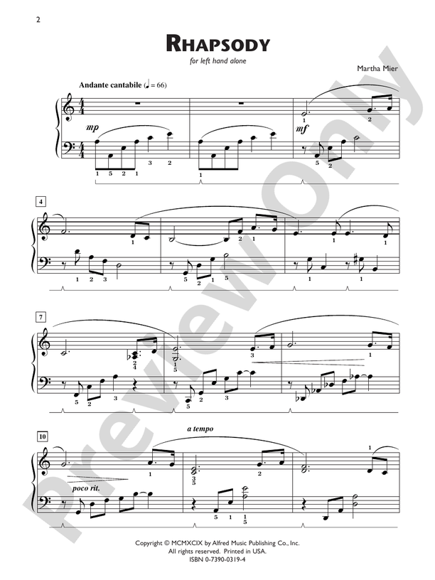 Rhapsody (for left hand alone) - Piano Solo (Digital Download)