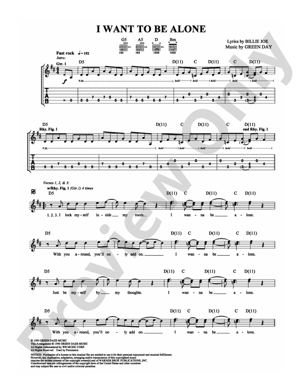I Want To Be Alone - Guitar TAB (Digital Download)
