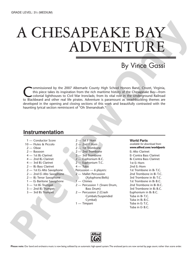 A Chesapeake Bay Adventure - Concert Band Conductor Score & Parts (Digital Download)