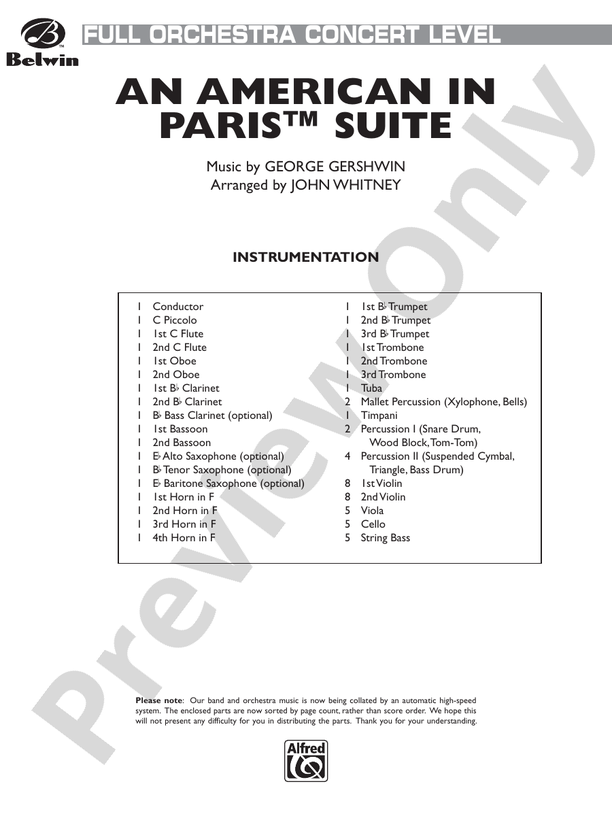 An American in Paris Suite – Full Orchestra Conductor Score & Parts (Digital Download)