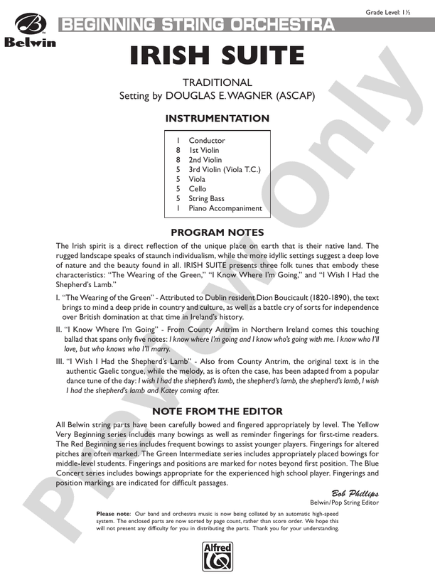 Irish Suite – String Orchestra Conductor Score & Parts (Digital Download)