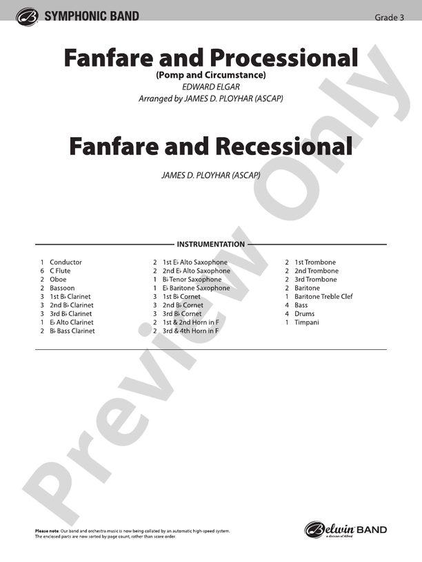 Fanfare, Processional and Recessional - Concert Band Conductor Score & Parts (Digital Download)