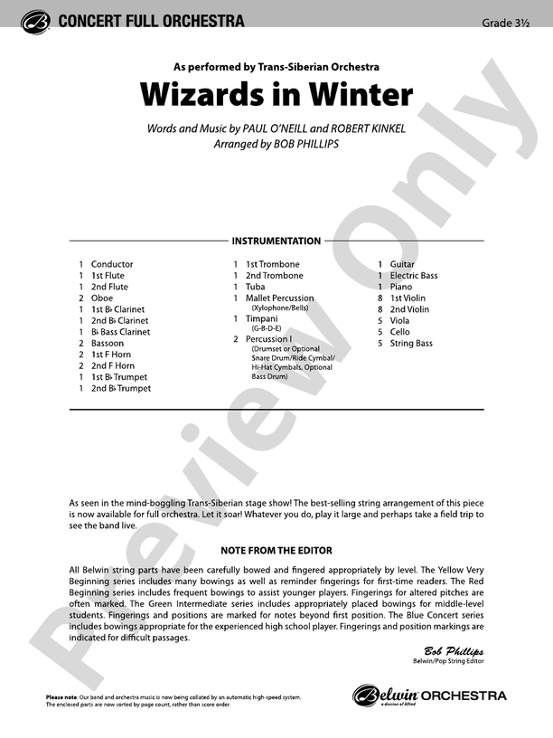 Wizards in Winter – Full Orchestra Conductor Score & Parts (Digital Download)