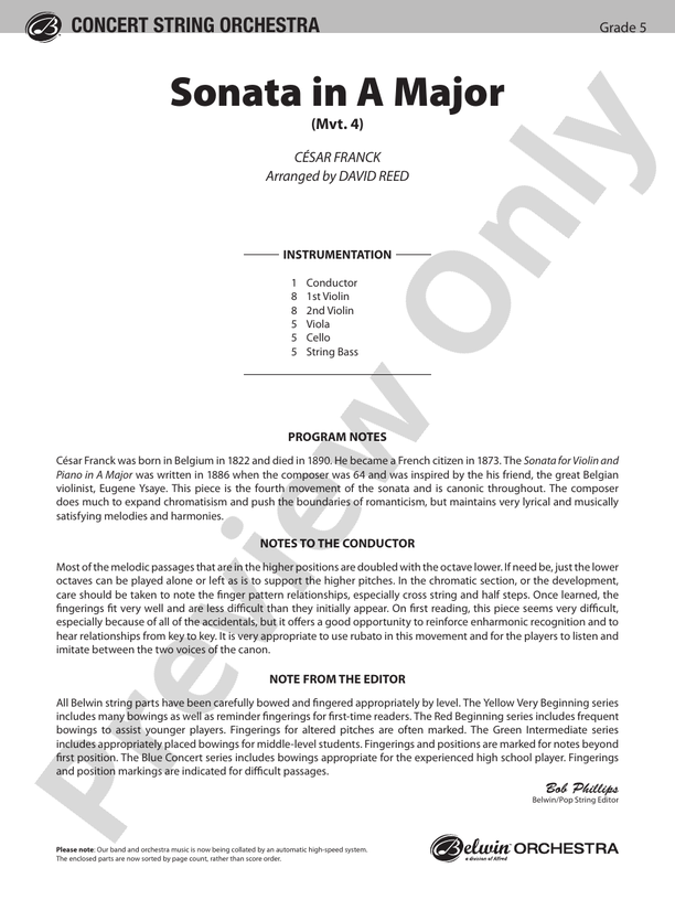 Sonata in A Major (Mvt. 4) – String Orchestra Conductor Score & Parts (Digital Download)