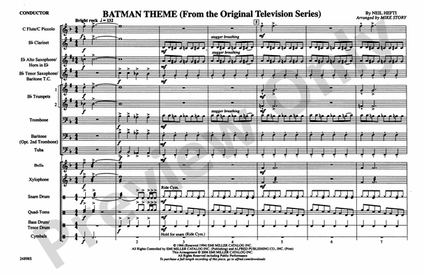 Batman Theme (from the TV Series) – Marching Band Conductor Score & Parts (Digital Download)