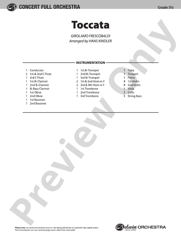 Toccata – Full Orchestra Conductor Score & Parts (Digital Download)