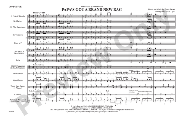 Papa's Got a Brand New Bag – Marching Band Conductor Score & Parts (Digital Download)