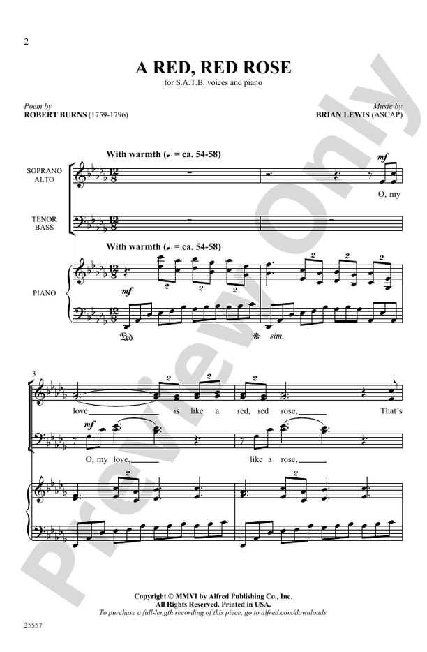 A Red, Red Rose - Brian Lewis - SATB Choral Octavo (Digital Download)