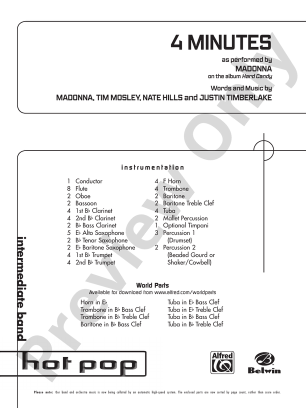 4 Minutes - Concert Band Conductor Score & Parts (Digital Download)