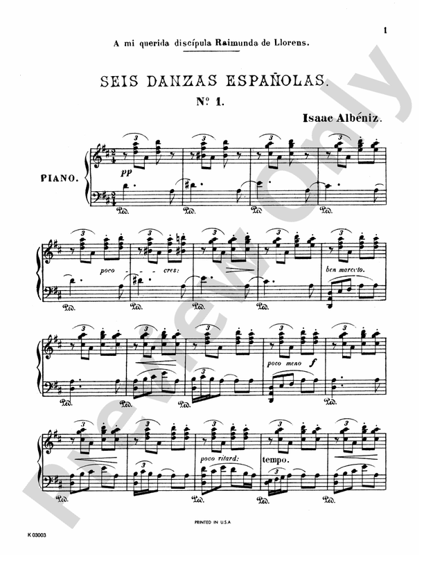 Albeniz - Six Spanish Dances - Piano Solo (Digital Download)