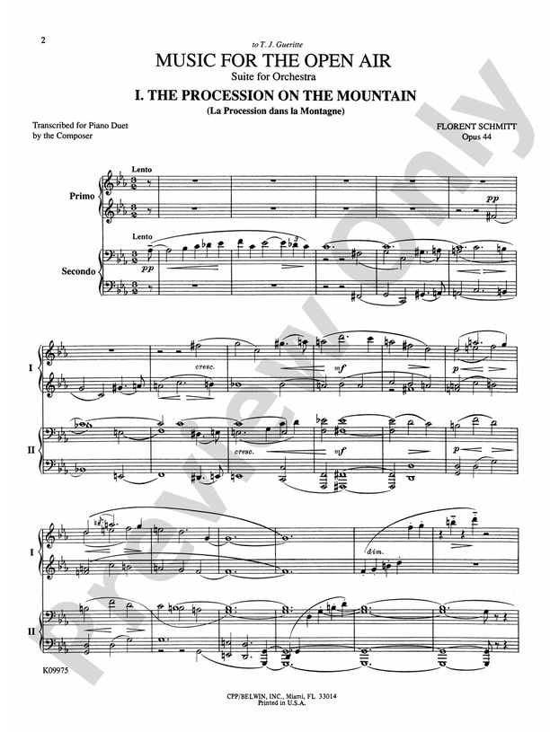 Schmitt - Music for the Open Air (Suite for Orchestra, Op. 44) - 1 Piano, 4 Hands (Digital Download)