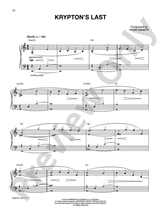 Krypton's Last (from Man of Steel) - Piano (Digital Download)