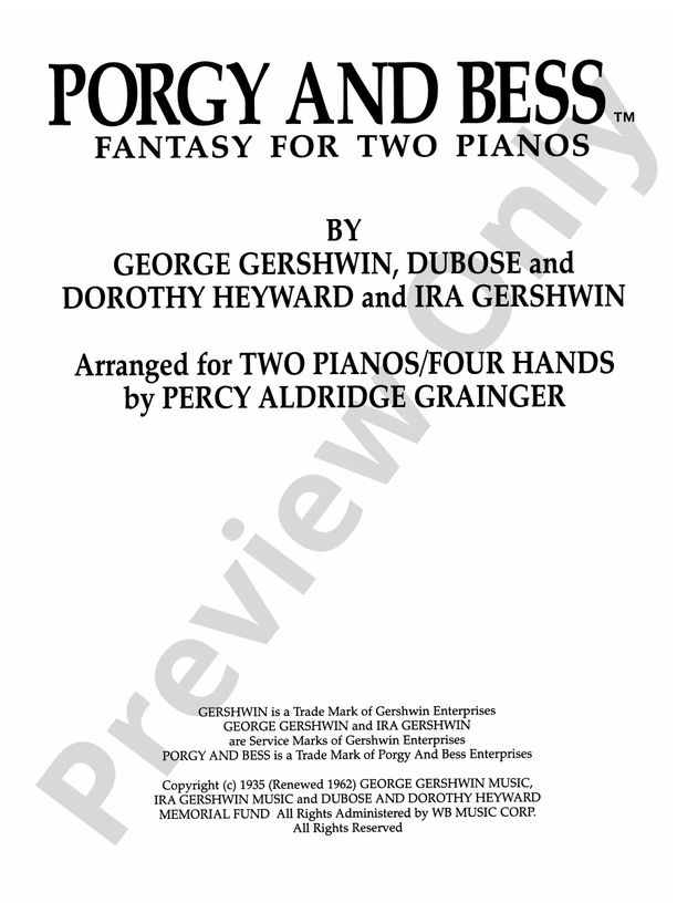 Porgy and Bess Fantasy - 2 Piano, 4 Hands (Digital Download)
