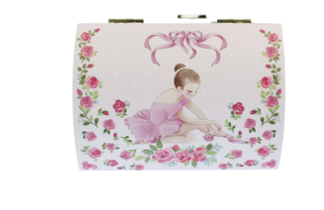 Ballet Jewellery Box Ballerina with Pink Rose Box Dome Shaped