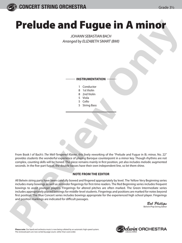 Prelude and Fugue in A Minor – String Orchestra Conductor Score & Parts (Digital Download)