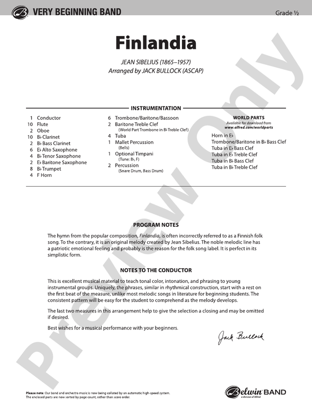 Finlandia - Concert Band Conductor Score & Parts (Digital Download)