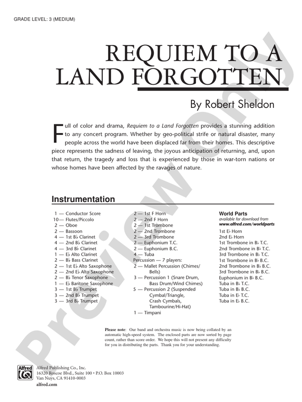 Requiem to a Land Forgotten - Concert Band Conductor Score & Parts (Digital Download)