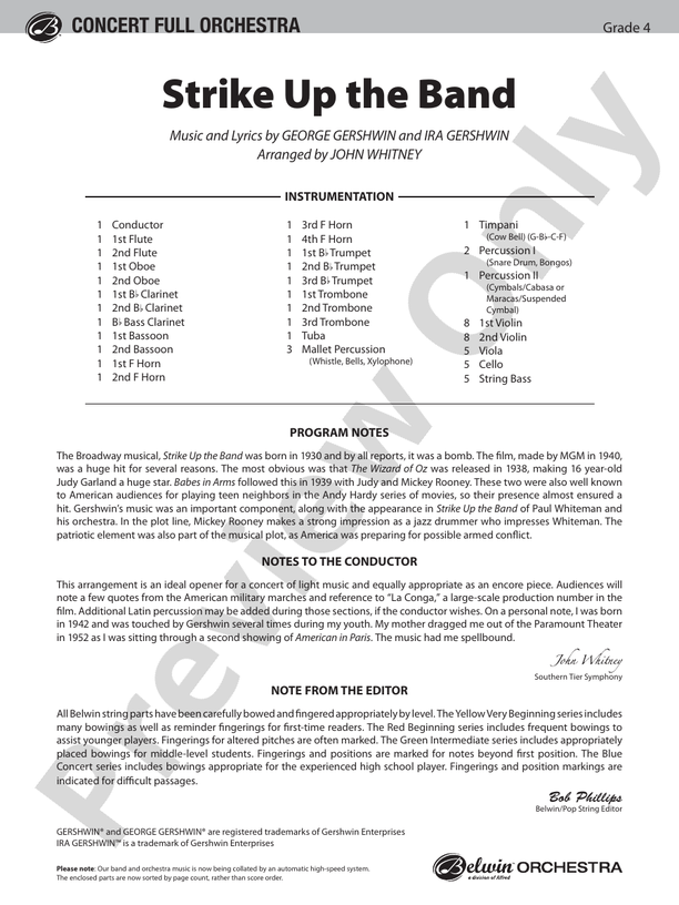 Strike Up the Band – Full Orchestra Conductor Score & Parts (Digital Download)