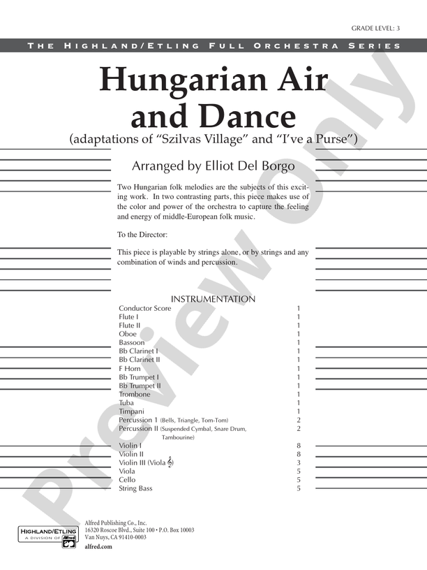 Hungarian Air and Dance – Full Orchestra Conductor Score & Parts (Digital Download)
