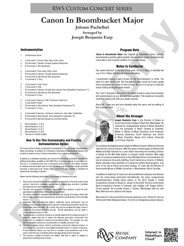 Canon in Boombucket Major - Concert Band Conductor Score & Parts (Digital Download)
