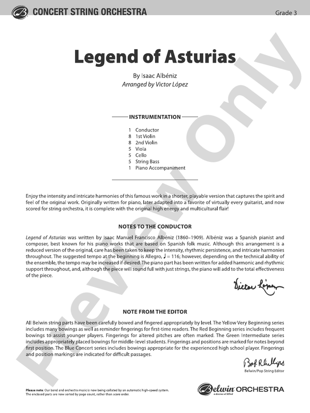Legend of Asturias - String Orchestra Conductor Score & Parts (Digital Download)