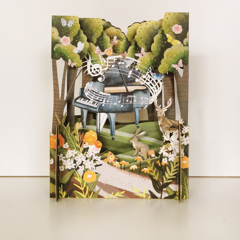 Greeting Card - 3D Pop Up Grand Piano in a Garden