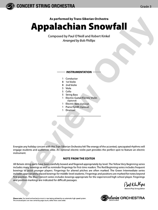Appalachian Snowfall - String Orchestra Conductor Score & Parts (Digital Download)