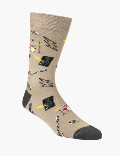 Bamboozld Mens Rock Band Socks Beige with Grey Tips Size 7-11