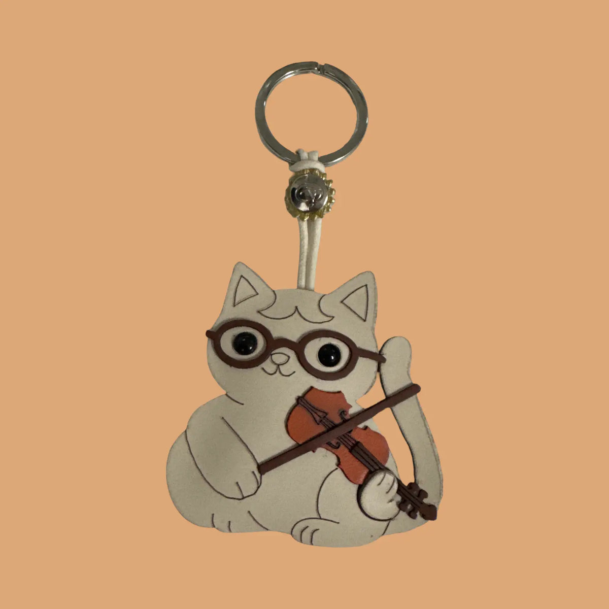 Cat Playing the Violin Keyring made from Appleskin