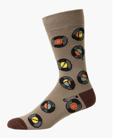 Bamboozld Mens Spin it Vinyl Socks Brown with Chocolate Tips Size 7-11