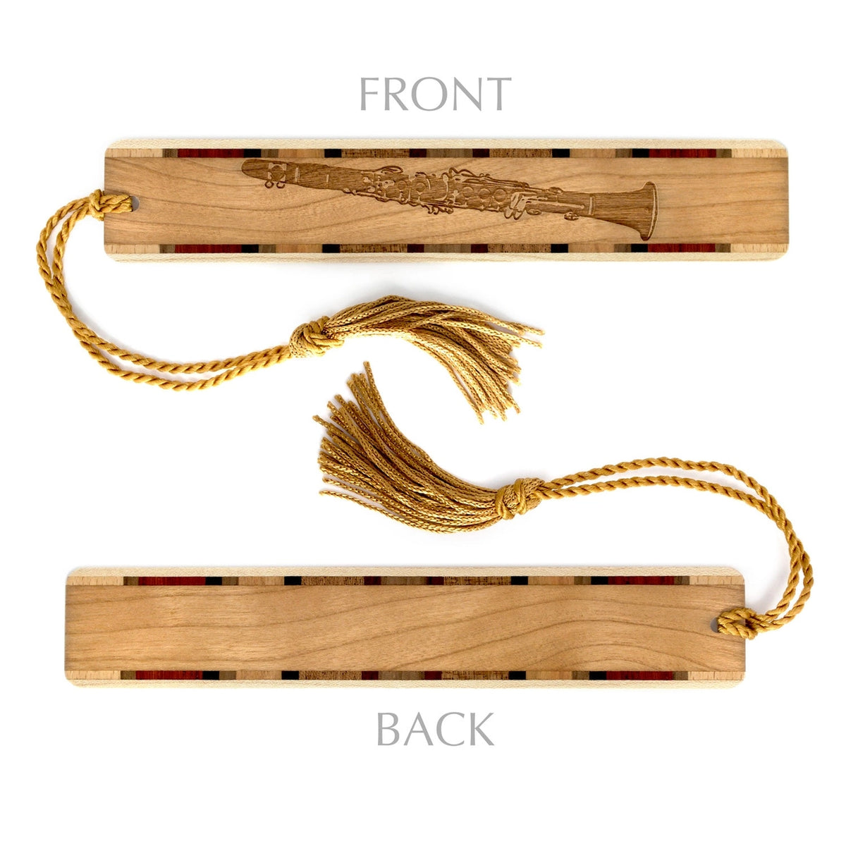 Handmade Engraved Wooden Clarinet Bookmark