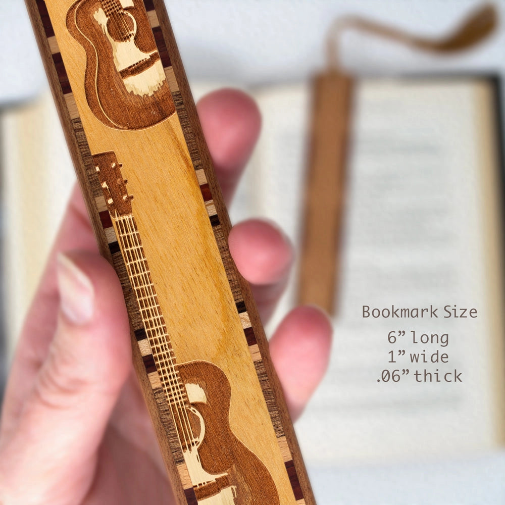 Handmade Engraved Wooden Acoustic Guitar Bookmark