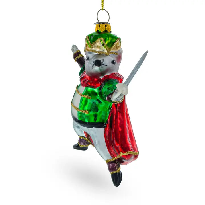 Glass Mouse King Wielding a Sword Hanging Christmas Decoration