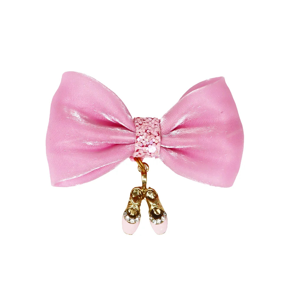 Ballerina Bow Hair Clip with Ballet Shoes Charm