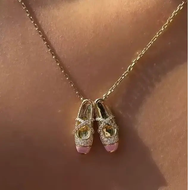 Pink Ballet Shoes Pendant and Necklace