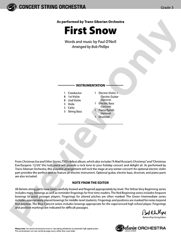 First Snow - String Orchestra Conductor Score & Parts (Digital Download)