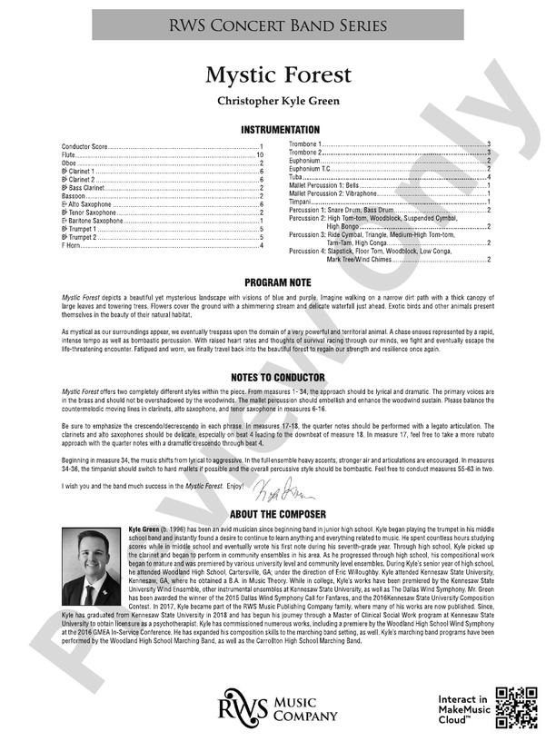Mystic Forest - Concert Band Conductor Score & Parts (Digital Download)