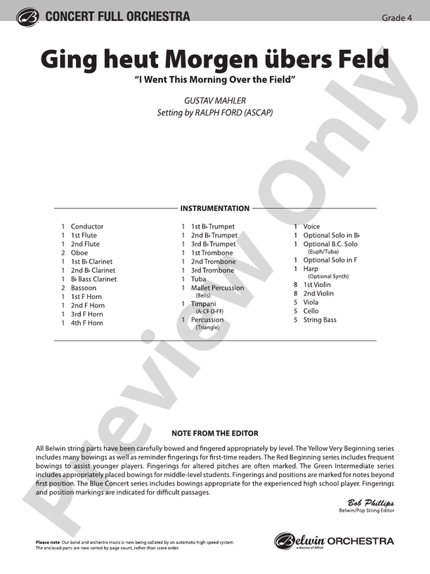 Ging heut Morgen übers Feld – Ful Orchestra Conductor Score & Parts (Digital Download)