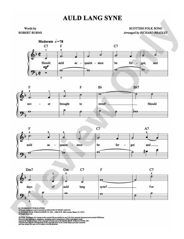 Auld Lang Syne - Arr. Richard Bradley - Easy Piano (Digital Download)