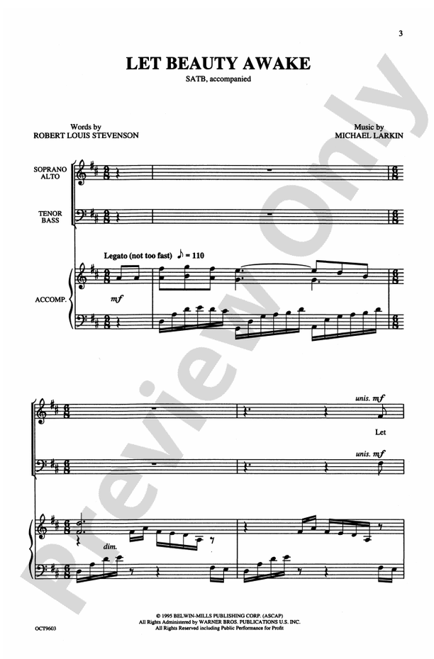 Let Beauty Awake - Michael Larkin – SATB Choral Octavo (Digital Download)